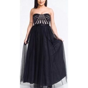 Aidan Mattox strapless tulle gown black and nude long size 14